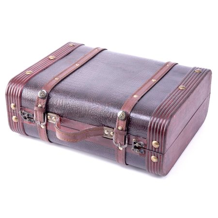 VINTIQUEWISE Decorative Wooden Leather Suitcase QI003009